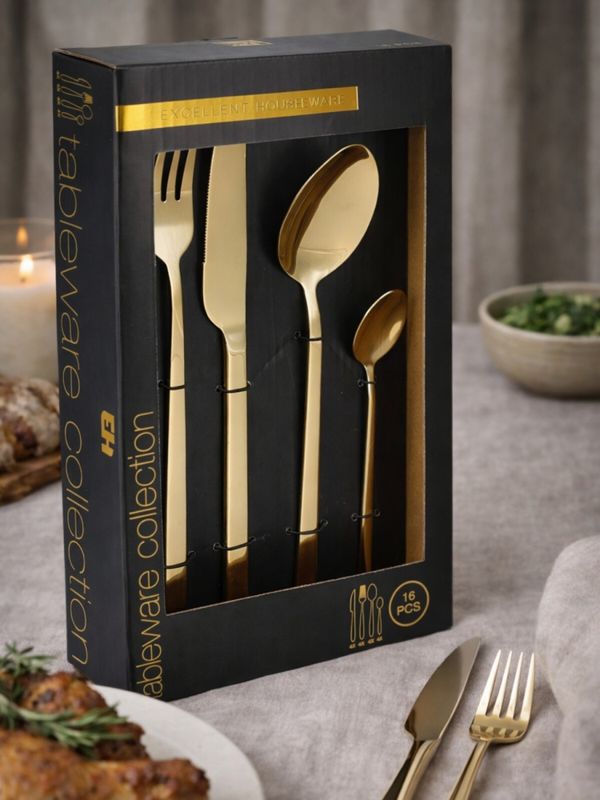 Bestikksett - 16 deler - Gull