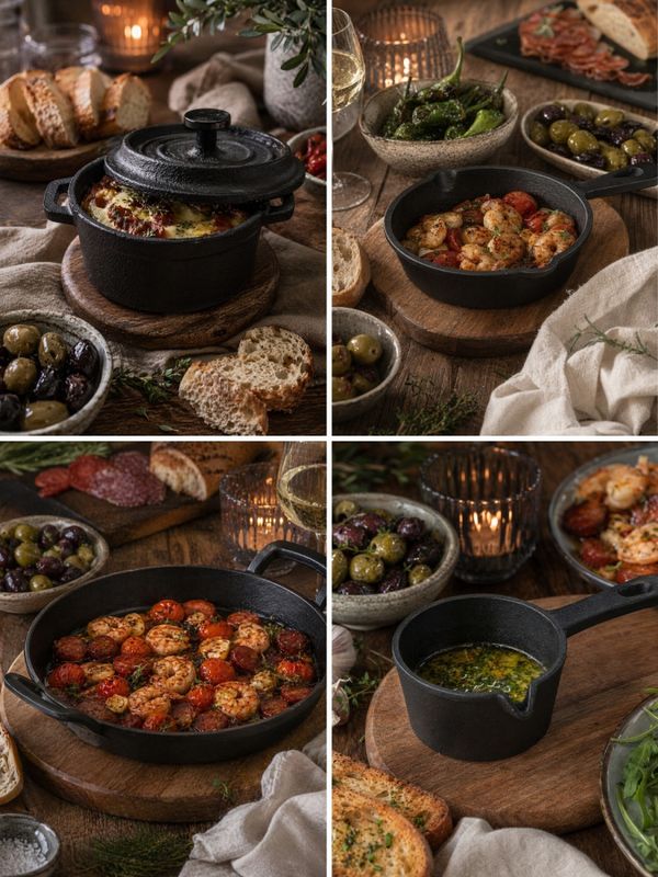 Komplett tapas-sett i støpejern