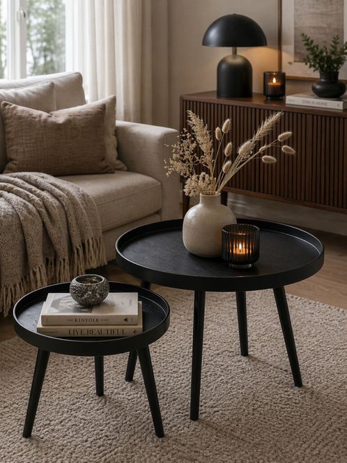 Hovedbilde Runde sidebord – sett med 2, Sort